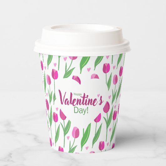 Gobelets En Papier Joyeuse Saint-Valentin Tulipes roses (Recto)
