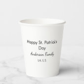 Gobelets En Papier Joyeuse st. Patrick nom famille lieu simple g (Verso)