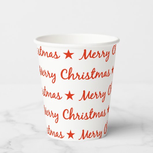 Gobelets En Papier Joyeuse typographie de Noël Motif blanc rouge (Verso)