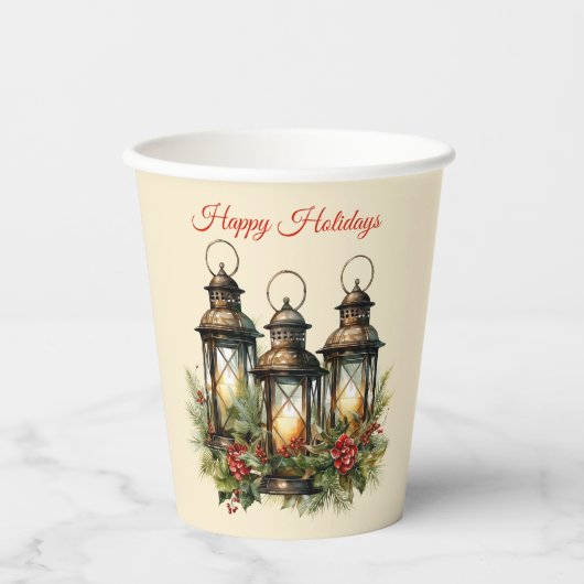 Gobelets En Papier Joyeuses fêtes Lanternes d'hiver (Recto)