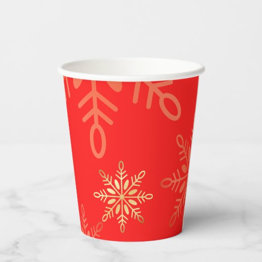 Gobelets En Papier Joyeuses fêtes Noël or flocons rouges (Verso)