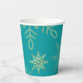 Gobelets En Papier Joyeuses fêtes Noël or flocons verts (Verso)