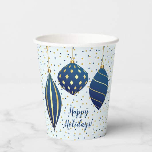 Gobelets En Papier Joyeuses fêtes Noël Ornements Bleu (Verso)