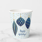 Gobelets En Papier Joyeuses fêtes Noël Ornements Bleu (Recto)