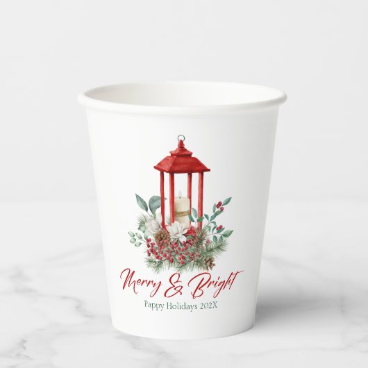 Gobelets En Papier Joyeuses Fleurs Vibe de Noël et Bouquet de lantern (Recto)