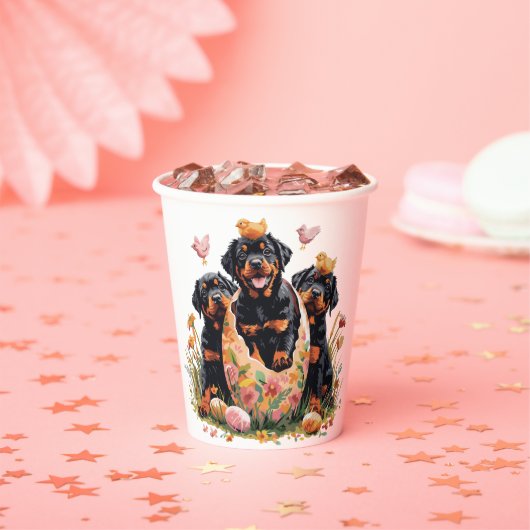 Gobelets En Papier Joyeuses Pâques Chiens Rottweiler (Insitu)