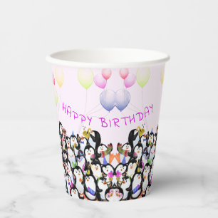 Gobelets En Papier Joyeuses tasses de papier de pingouin d'anniversai