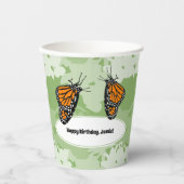 Gobelets En Papier Joyeuses tasses de papier vert à papillon Monarque (Recto)