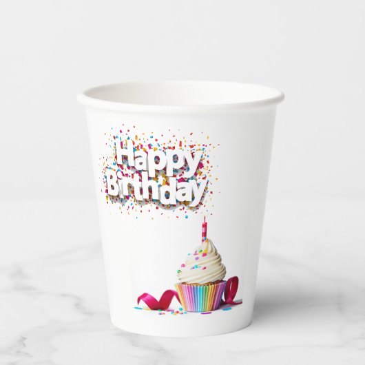 Gobelets En Papier Joyeuses tasses en papier de gâteau d'anniversaire (Recto)