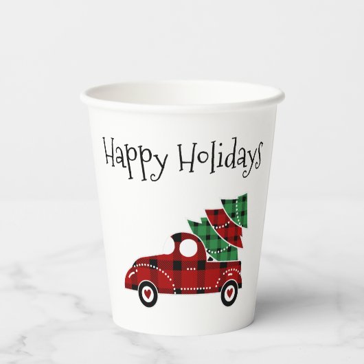 Gobelets En Papier Joyeuses vacances Antique Camion Rouge Noël (Verso)