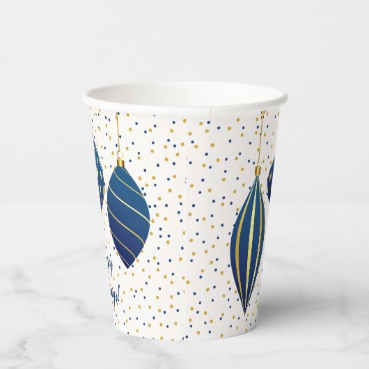 Gobelets En Papier Joyeuses Vacances Bleu Or ornements de Noël (Droite)