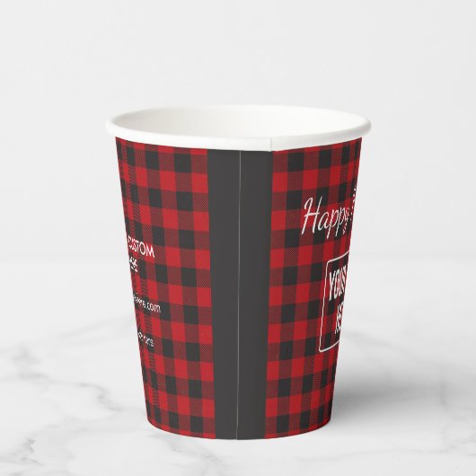 Gobelets En Papier Joyeuses vacances Buffalo Plaid Business Logo Café (Droite)