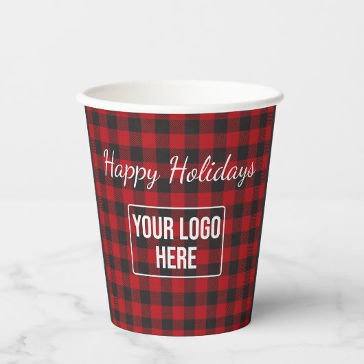 Gobelets En Papier Joyeuses vacances Buffalo Plaid Business Logo Café (Recto)