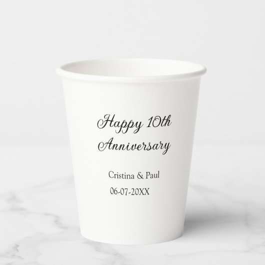 Gobelets En Papier Joyeux 10e anniversaire simple nom de mariage mini (Recto)
