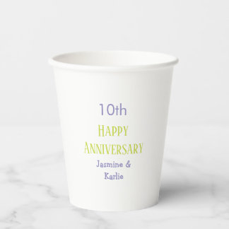 Gobelets En Papier joyeux 10ème anniversaire pastel violet vert gras