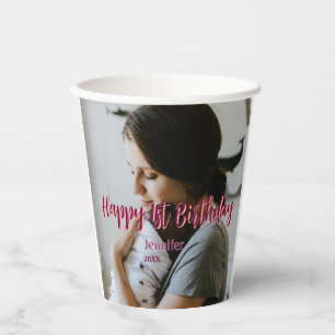 Gobelets En Papier Joyeux 1er anniversaire enfant bébé mère rouge ora