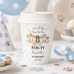 Gobelets En Papier Joyeux 1er anniversaire garçon Chien Toutou   Fête