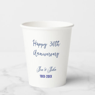 Gobelets En Papier Joyeux 30e anniversaire de mariage bleu royal tend