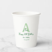 Gobelets En Papier Joyeux 40e anniversaire vert ajouter nom monogramm (Verso)