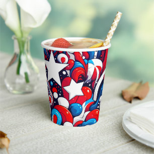 Gobelets En Papier Joyeux 4 juillet Étoiles et rayures Abstraites