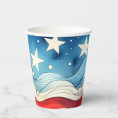Gobelets En Papier Joyeux 4 juillet | Étoiles et rayures patriotiques (Recto)