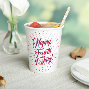 Gobelets En Papier Joyeux 4 Juillet script rouge blanc & bleu étoiles