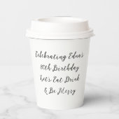 Gobelets En Papier Joyeux 80e anniversaire Nom noir et blanc (Verso)