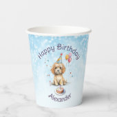 Gobelets En Papier Joyeux Anniversaire à un chiot mignon avec un chap (Verso)