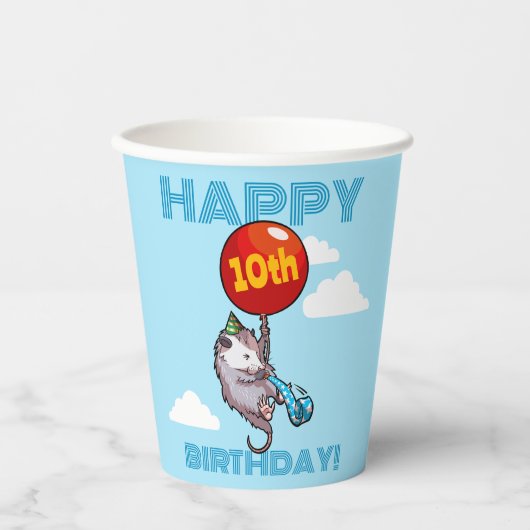 Gobelets En Papier Joyeux anniversaire ! Ajouter L'Âge Opossum & Ball (Recto)