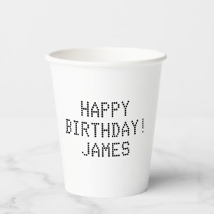 Gobelets En Papier Joyeux anniversaire blanc noir nom personnalisé mo