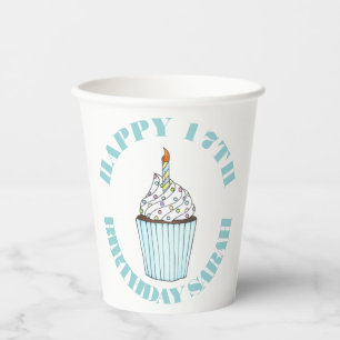 Gobelets En Papier Joyeux Anniversaire Bleu Cupcake Sprinkles Frostin