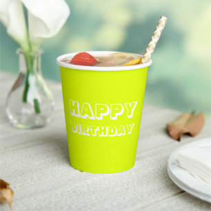 Gobelets En Papier Joyeux anniversaire chartreuse vert blanc moderne 