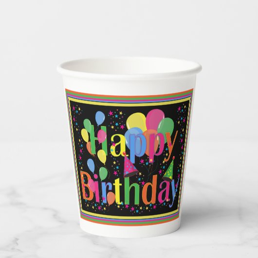 Gobelets En Papier Joyeux anniversaire coloré (Verso)