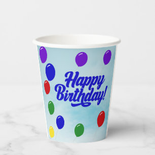 Gobelets En Papier "Joyeux anniversaire coloré avec des ballons