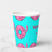 Gobelets En Papier Joyeux anniversaire crème rose beignets bleu (Droite)