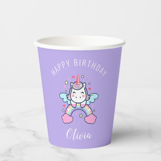 Gobelets En Papier Joyeux Anniversaire Custom Text Cute Rainbow Unico (Recto)