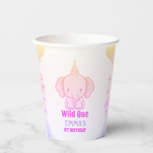 Gobelets En Papier Joyeux Anniversaire Éléphant Mignon 1 an