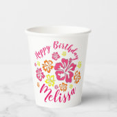 Gobelets En Papier Joyeux anniversaire Fleurs d'Hibiscus hawaïens tro (Recto)