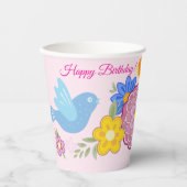 Gobelets En Papier Joyeux anniversaire Fleurs sauvages Jardin Oiseaux (Recto)