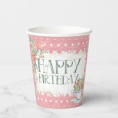 Gobelets En Papier Joyeux anniversaire Floral Pink Party Paper Cup (Verso)