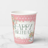 Gobelets En Papier Joyeux anniversaire Floral Pink Party Paper Cup (Recto)