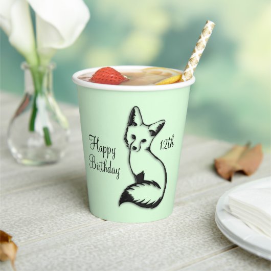 Gobelets En Papier Joyeux Anniversaire Fox w Age Green (Insitu)