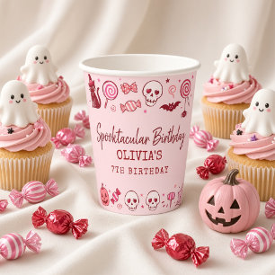 Gobelets En Papier Joyeux Anniversaire Halloween Personnalisé Rose Ro