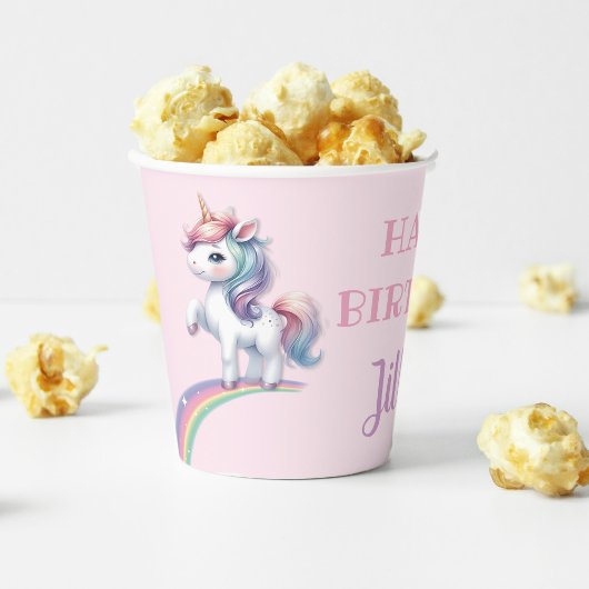 Gobelets En Papier Joyeux Anniversaire Magique Unicorn et Arc-en-ciel