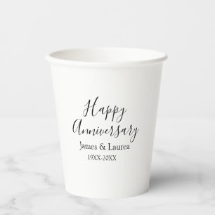 Gobelets En Papier Joyeux anniversaire mariage nom date année simple