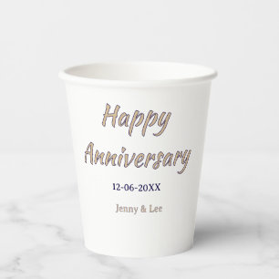Gobelets En Papier joyeux anniversaire marron gris nom date couple mo