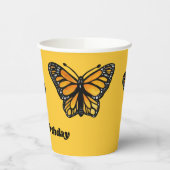 Gobelets En Papier Joyeux Anniversaire Monarque Papillon Aquarelle (Gauche)