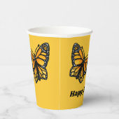 Gobelets En Papier Joyeux Anniversaire Monarque Papillon Aquarelle (Droite)