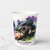 Gobelets En Papier Joyeux anniversaire Monster Truck Smash Crash Boy (Recto)
