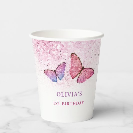 Gobelets En Papier Joyeux anniversaire papillon Fille Anniversaire (Verso)